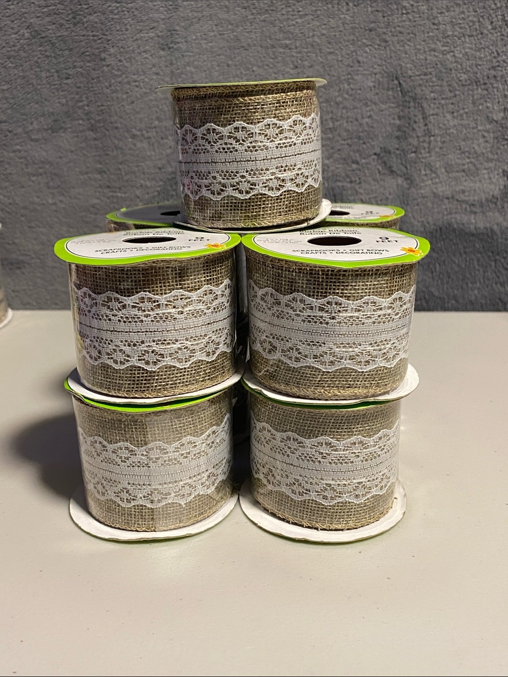 Set of 9 NWT Burlap and Lace Ribbon Spools